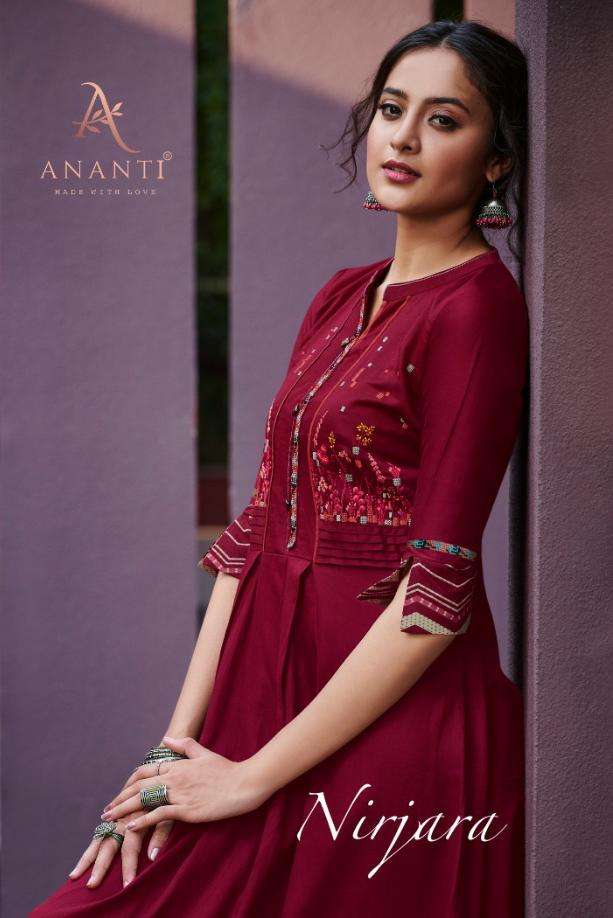 NIRJARA BY ANANTI 1001 TO 1006 SERIES INDIAN TRADITIONAL WEAR COLLECTION BEAUTIFUL STYLISH FANCY COLORFUL PARTY WEAR & OCCASIONAL WEAR COTTON SATIN PRINTED KURTIS WITH BOTTOM AT WHOLESALE PRICE